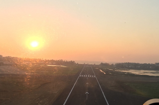 Beautiful safe landing at sunset