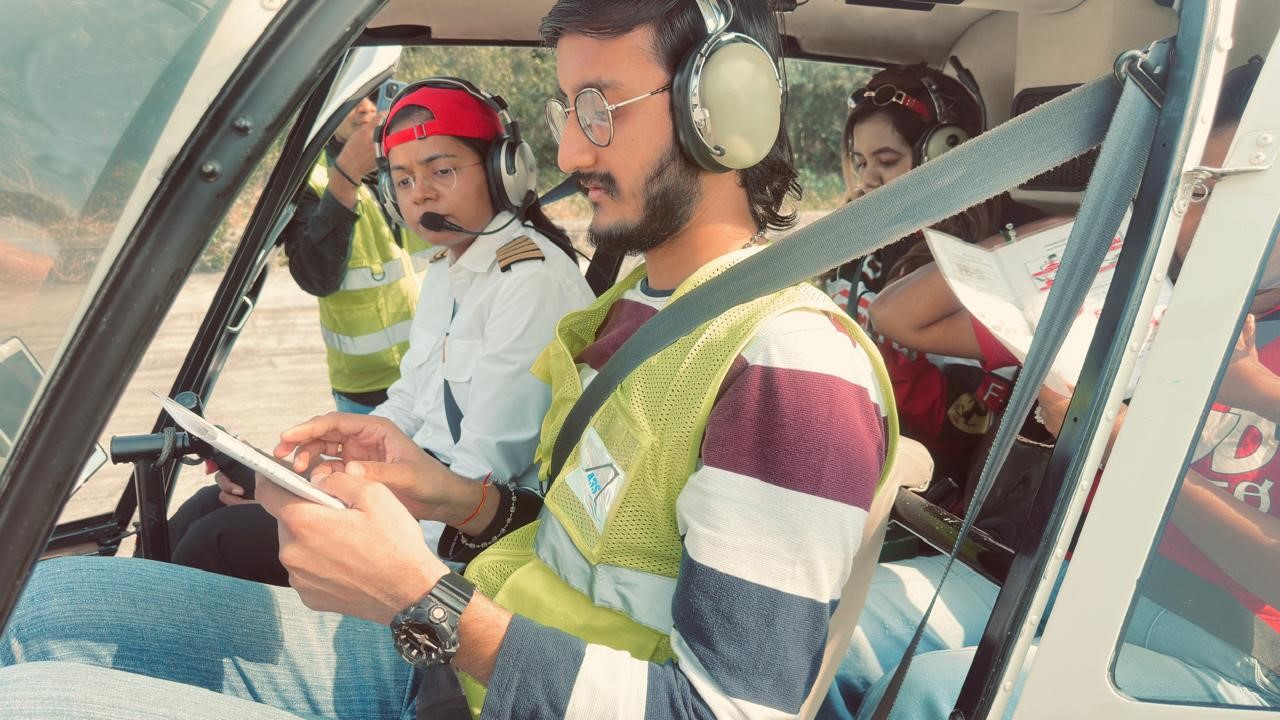 Pilot giving safety briefing in cockpit